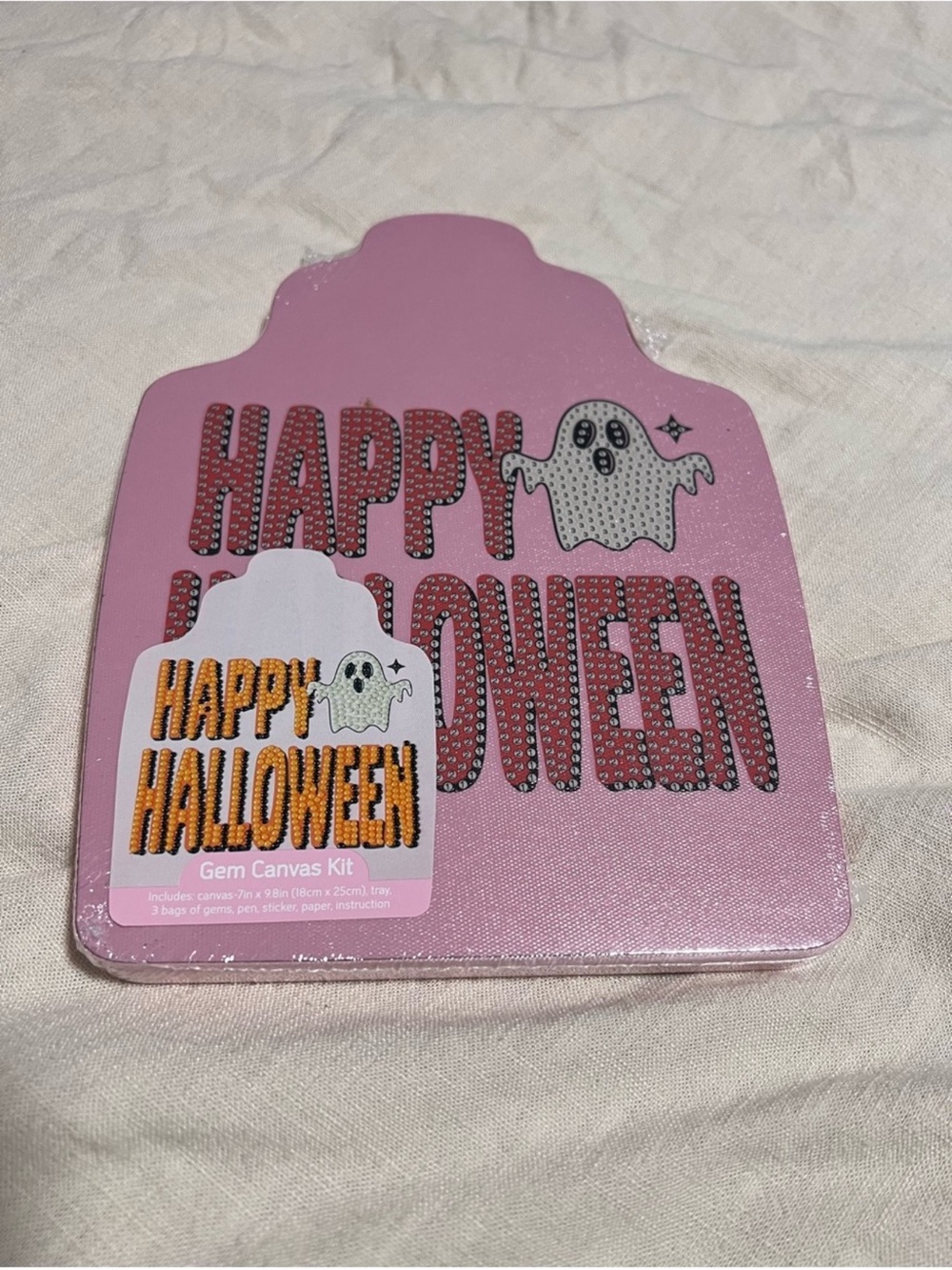 Happy Halloween Ghost Pink Gem Canvas Kit